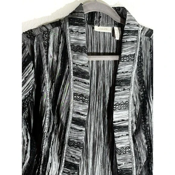 Chico’s Gray Black Blazer Open Front Sz 3 X-Large Women Dressy Black Lace Trim - Picture 2 of 9